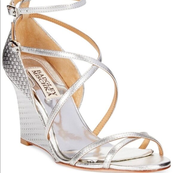 Badgley Mischka Shoes - Badgley Mischka 'Melaney II' Wedge silver Sandal - Size 8.5
